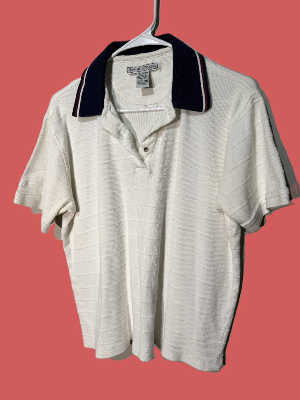 IZOD Club Women's Polo Shirt Size L White Navy Red Tipped Collar Button Golf Top